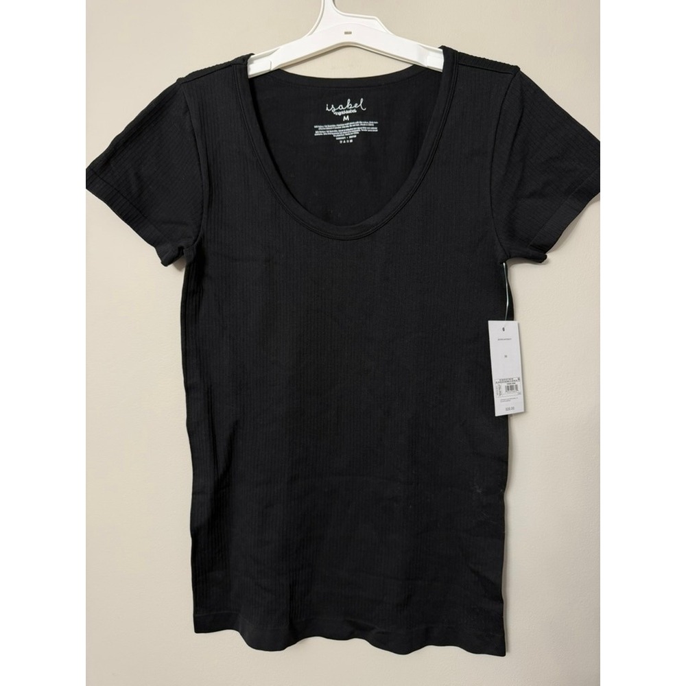 Isabel Ingrid & Isabel Maternity Top Women Medium Black Ribbed Scoop Neck NWT